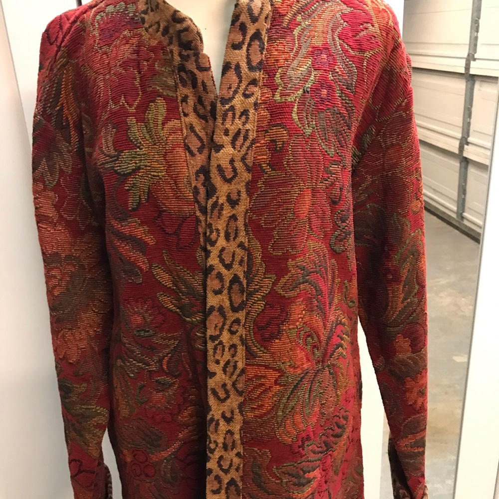 Coldwater Creek Women’s Vintage Tapestry Jacket With Leopard Print Trim